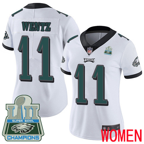 Women Philadelphia Eagles  #11 Carson Wentz White Vapor Untouchable NFL Jersey Limited Player Super Bowl LII